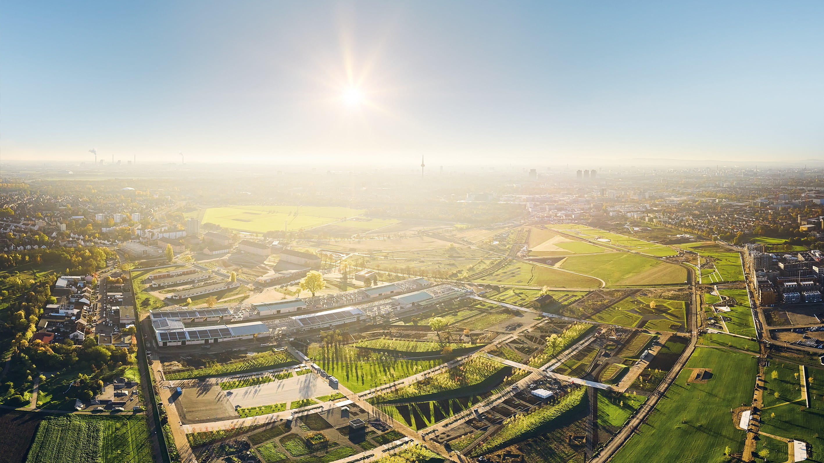 Luftaufnahme des Spinelli Parks mit U-Halle.